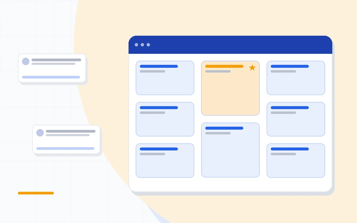 Flat illustration of a branching email automation workflow with conditional paths feeding a sales pipeline, deep blue and amber palette