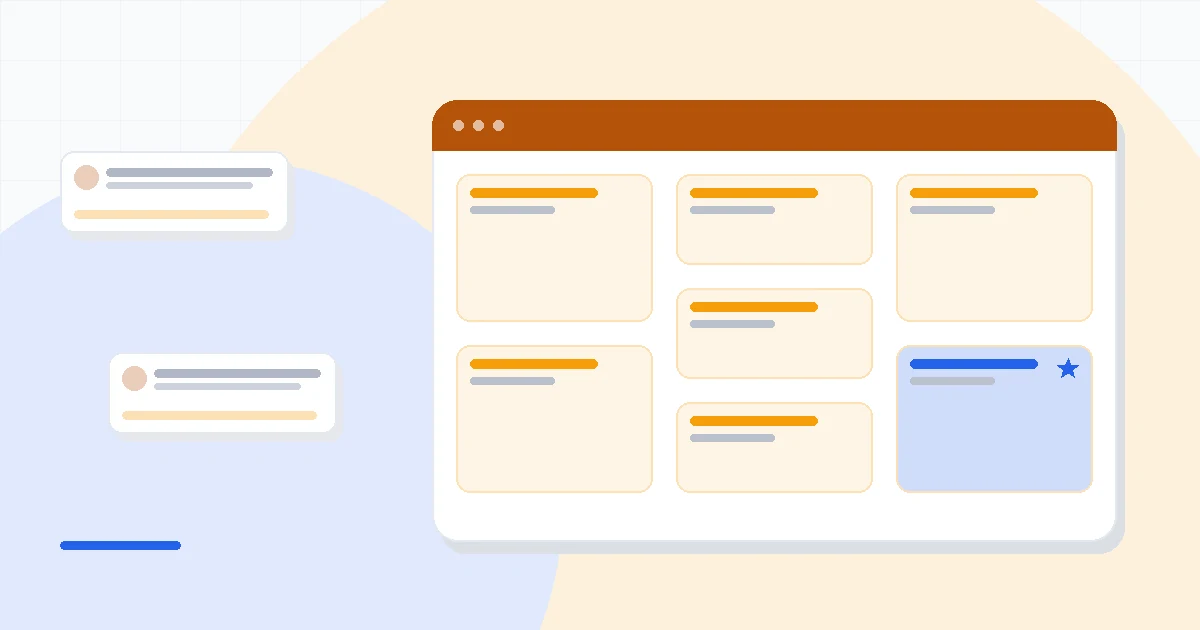 Flat illustration of a classic email newsletter layout with an open-envelope icon, subscriber list cards and a rising deliverability gauge, deep blue and amber palette