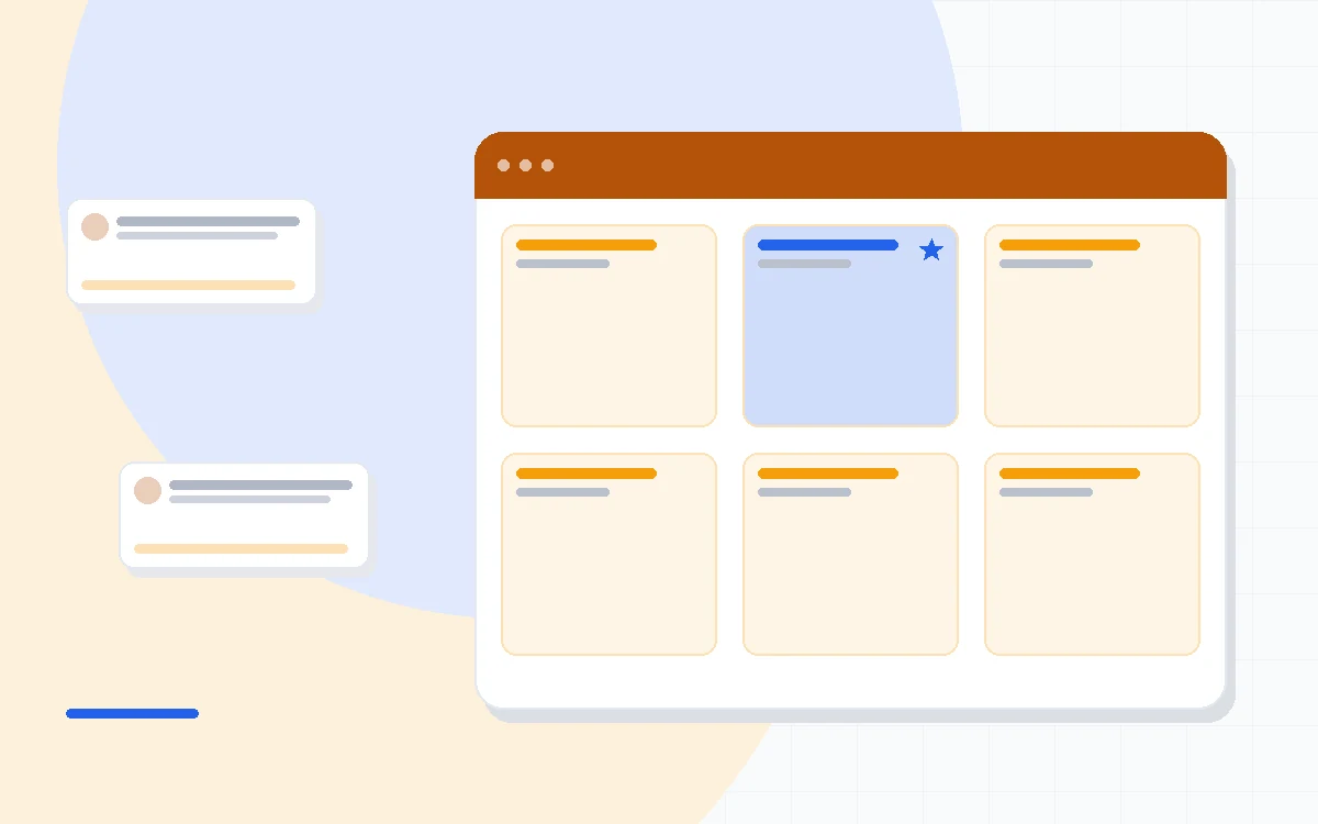 Flat illustration of a classic email newsletter layout with an open-envelope icon, subscriber list cards and a rising deliverability gauge, deep blue and amber palette