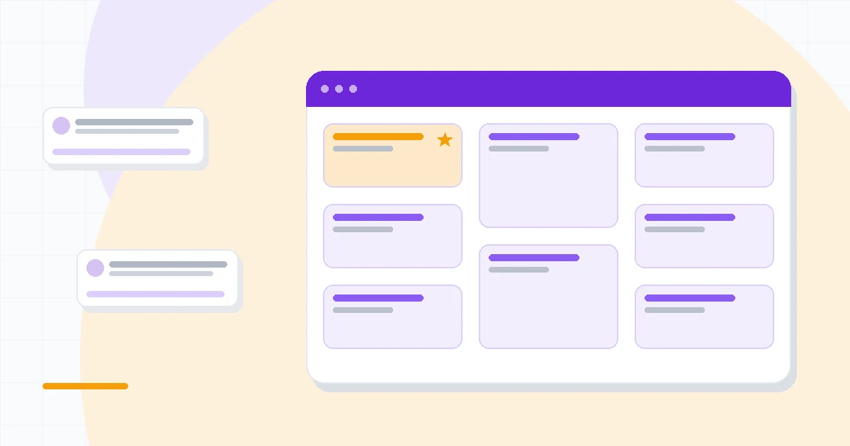 Flat illustration of a content pipeline with drafting, image design, video editing and publishing stages connected by arrows, deep blue and amber palette
