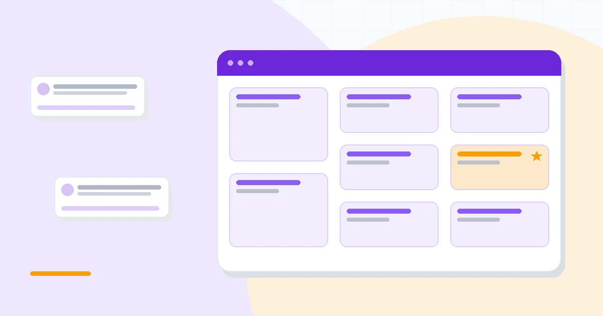 Flat illustration of an AI chatbot resolving customer questions with a human agent ready to step in, deep blue and amber palette