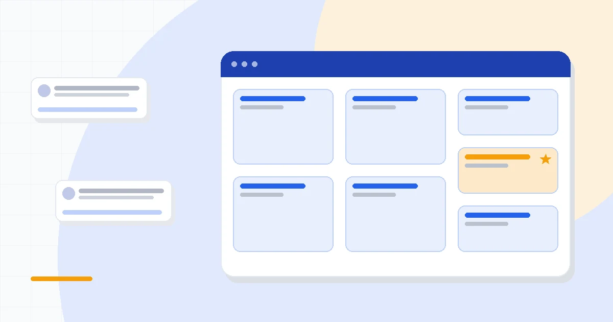 Flat illustration of CRM software options ranked for small business, deep blue and amber palette