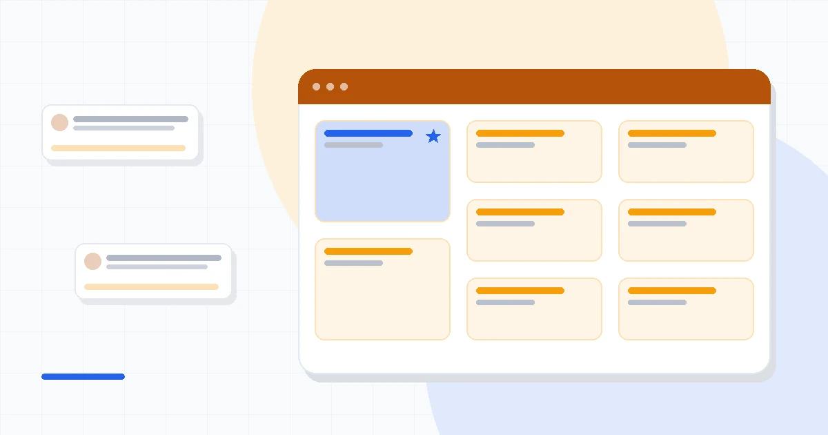 Flat illustration of an online store with automated email flows for carts, purchases and win-backs, deep blue and amber palette