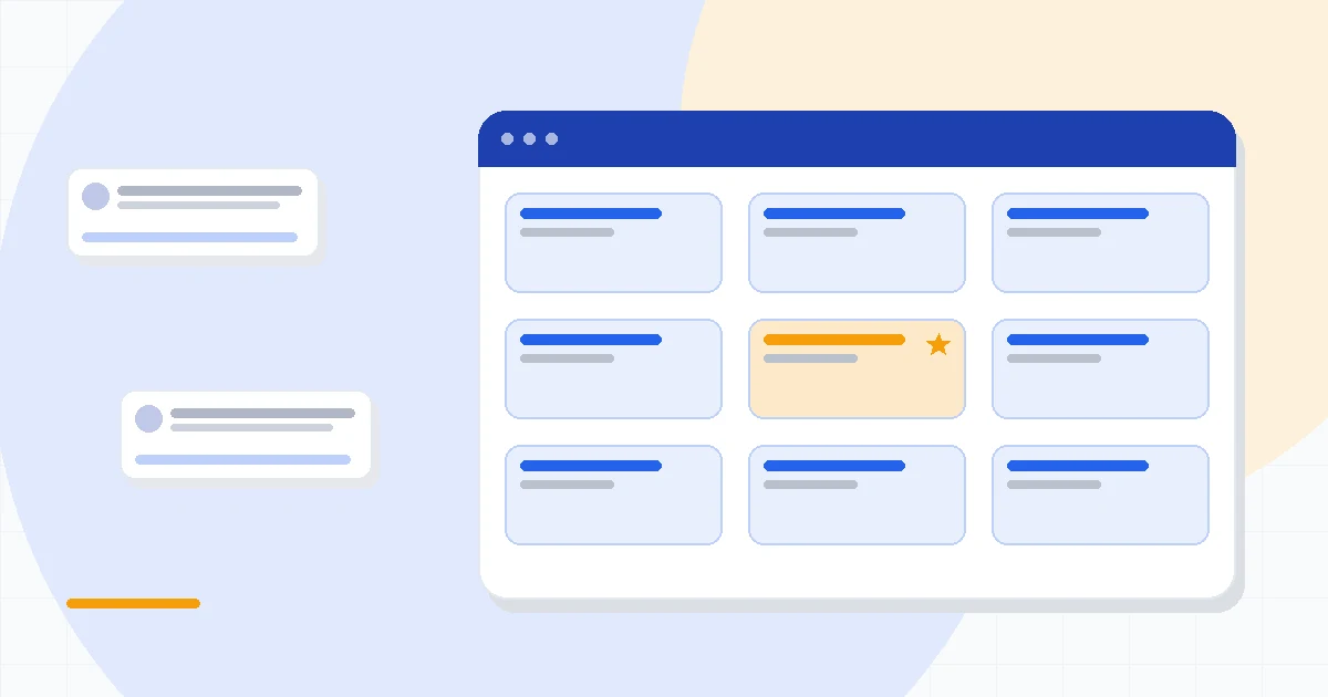 Flat illustration of two CRM suites with per-seat and flat-tier pricing blocks, deep blue and amber palette