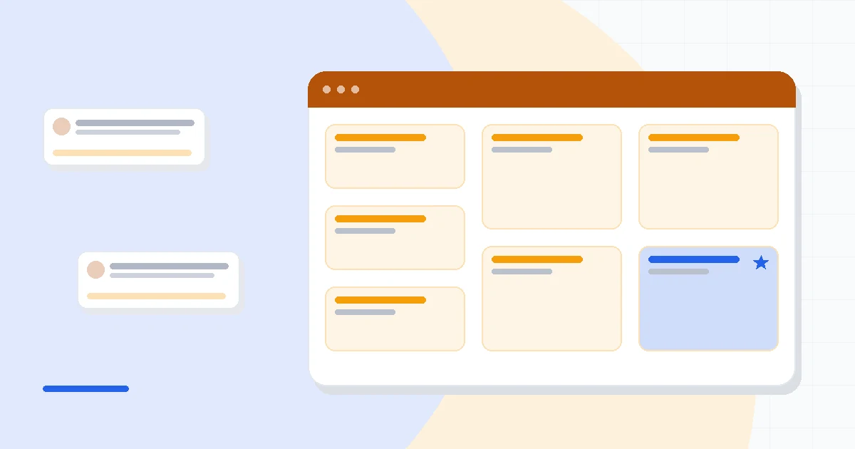 Flat illustration of a writer at a desk sending a plain newsletter, deep blue and amber palette