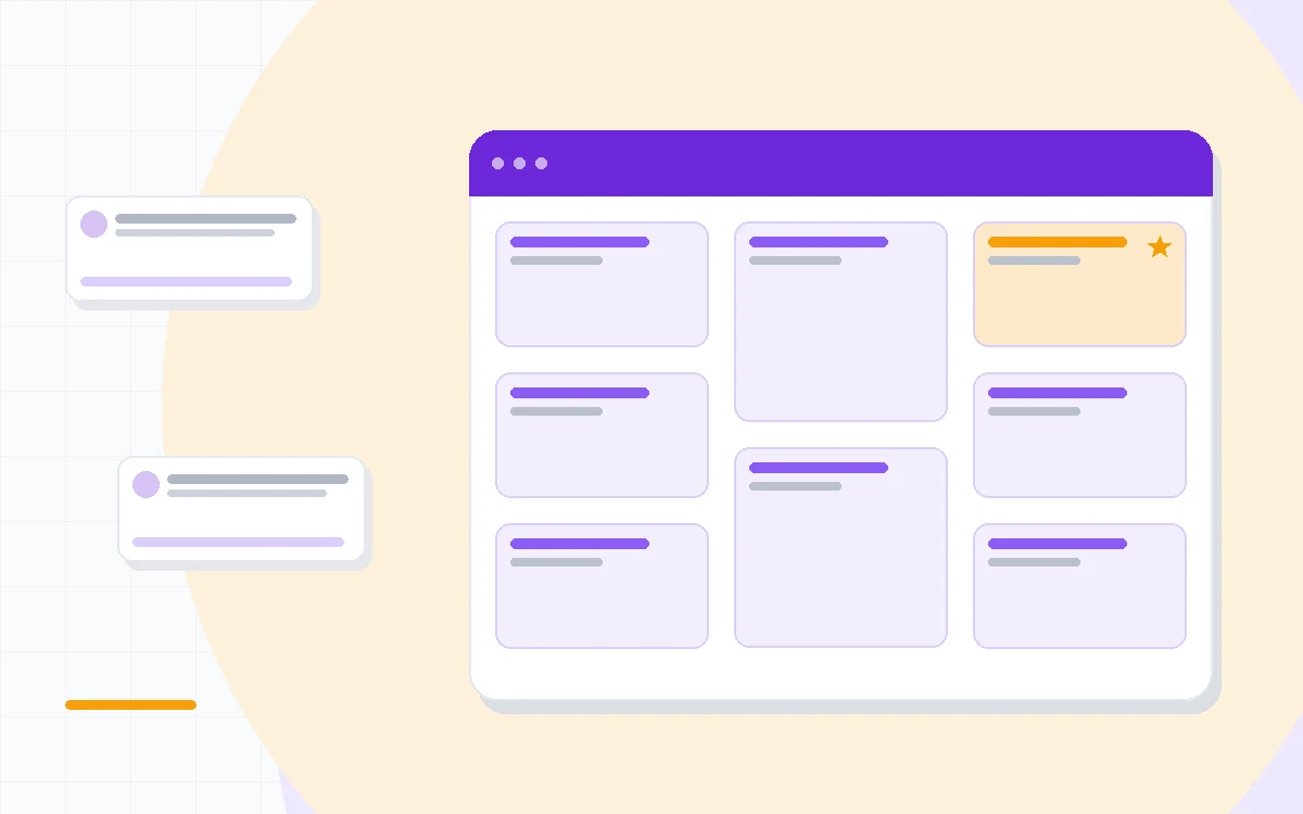 Flat illustration of a design canvas beside an AI prompt box and a credit meter, deep blue and amber palette