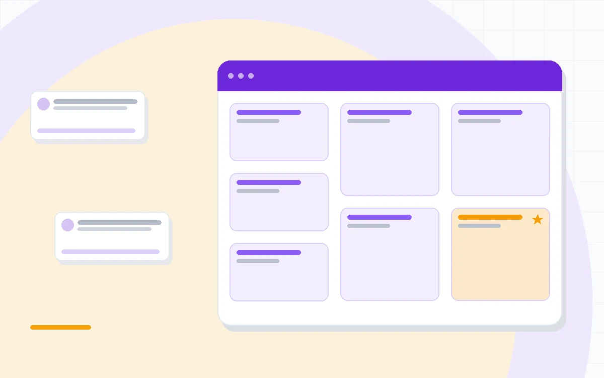 Flat illustration of a chat bubble icon beside a document-training stack and a credit-meter gauge, deep blue and amber palette