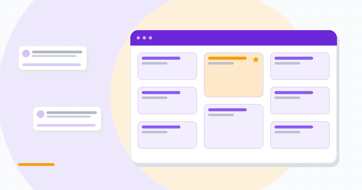 Flat illustration of a chat bubble icon beside a document-training stack and a credit-meter gauge, deep blue and amber palette