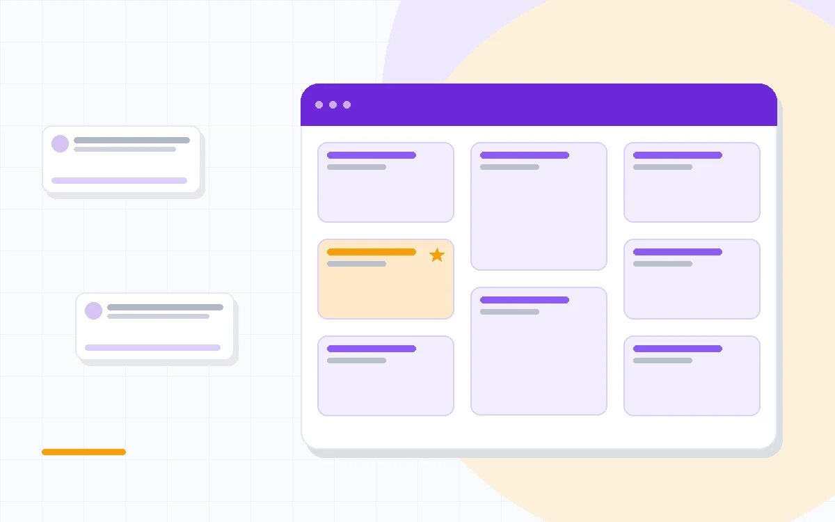 Flat illustration of two code editor windows with abstract assistants beside terminal and chat panels, deep blue and amber palette