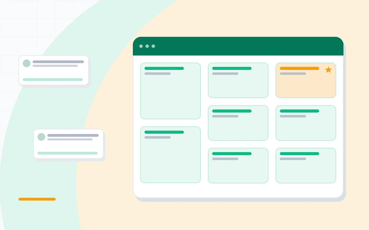 Flat illustration of two task board layouts with stacks of coins beside each, deep blue and amber palette