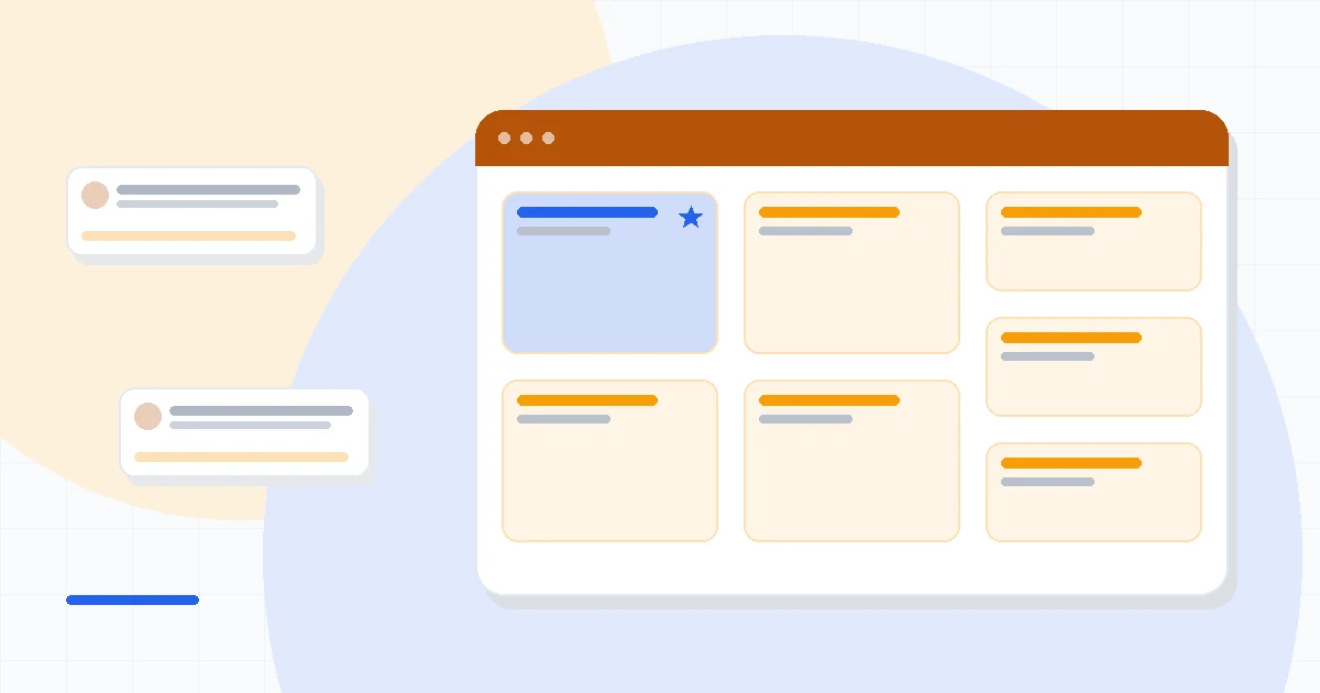 Flat illustration of a Kit review verdict with a simple newsletter, subscriber tags and a monetization badge, deep blue and amber palette