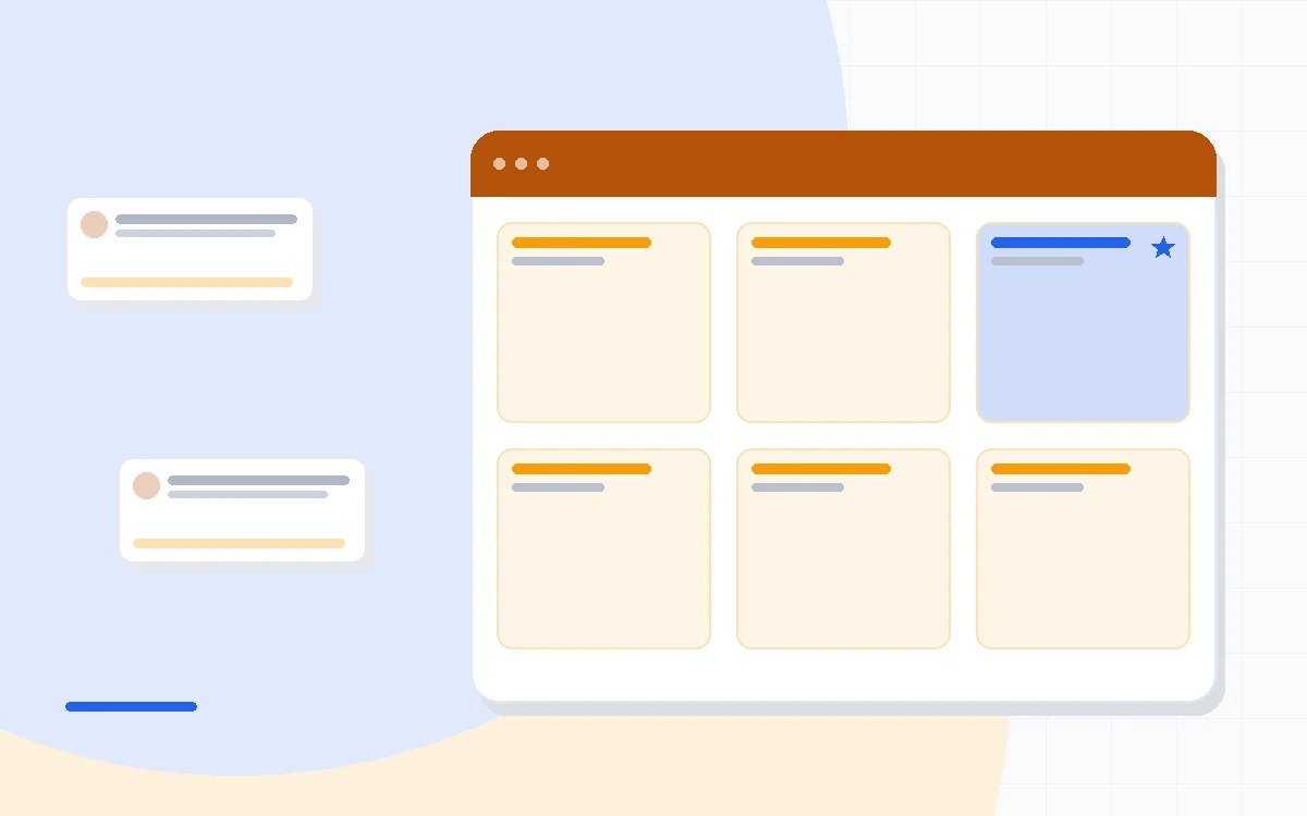 Flat illustration of two paths diverging, one toward a simple newsletter and one toward a designed marketing campaign, deep blue and amber palette