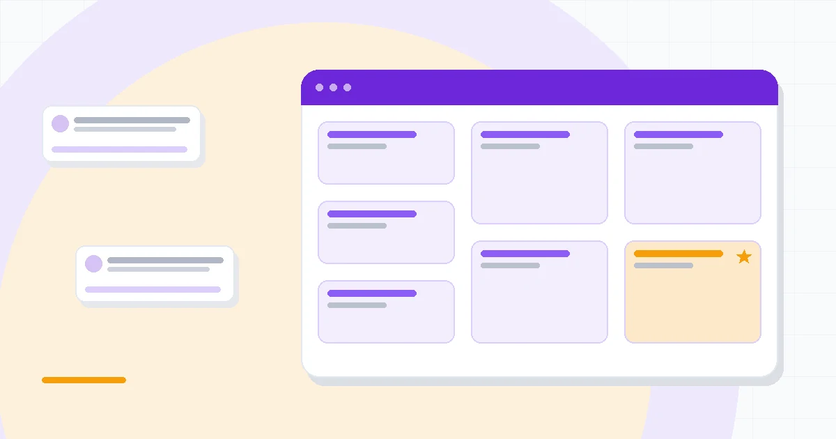 Flat illustration of a text transcript editor beside a video timeline and an AI voice waveform, deep blue and amber palette