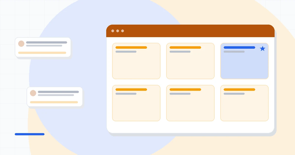 Flat illustration of an e-commerce automation workflow canvas with abandoned cart and welcome sequence branches beside a revenue chart, deep blue and amber palette