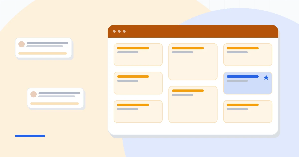 Flat illustration of two email platforms beside a shopping cart and envelope icons, deep blue and amber palette