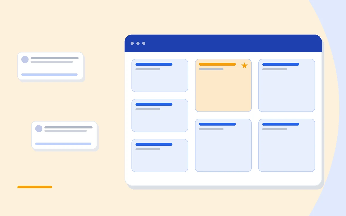 Flat illustration of a sales pipeline dashboard beside a Microsoft Office icon cluster and a tiered pricing ladder, deep blue and amber palette