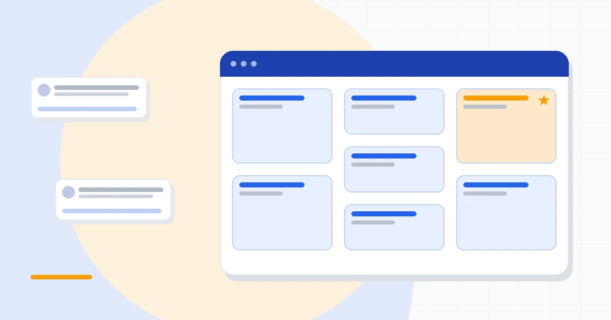 Flat illustration of a sales pipeline dashboard beside a Microsoft Office icon cluster and a tiered pricing ladder, deep blue and amber palette