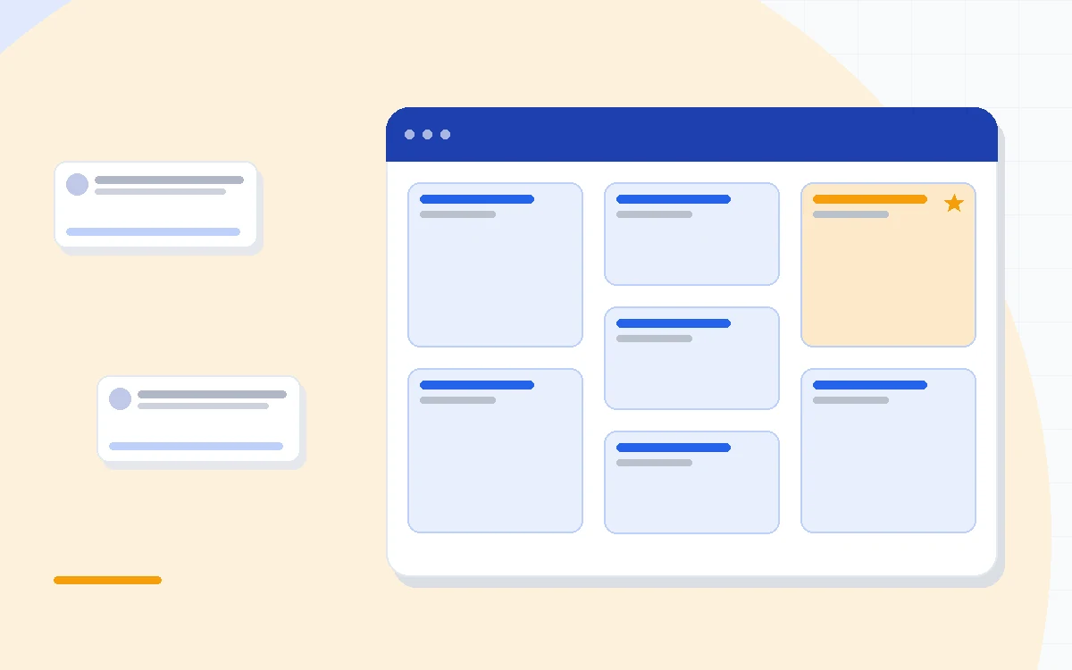 Flat illustration of two sales pipeline boards with a coin stack between them, deep blue and amber palette