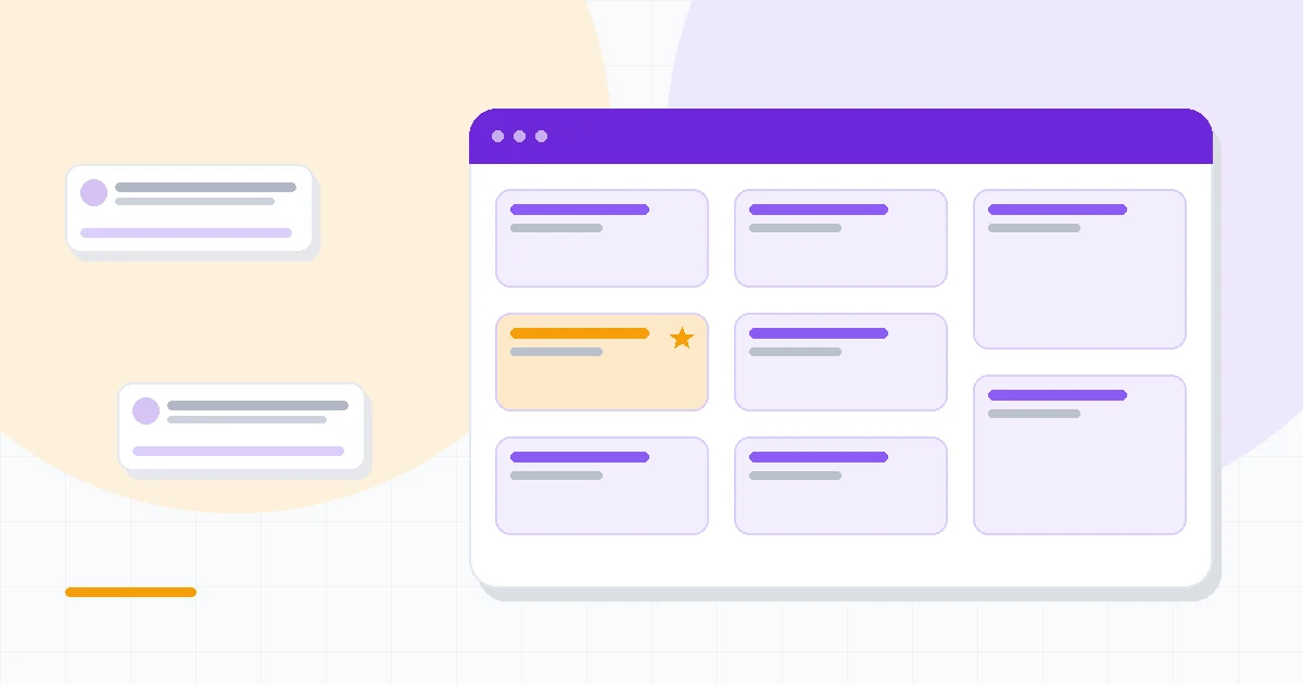 Flat illustration of an AI slide deck beside a design canvas, deep blue and amber palette