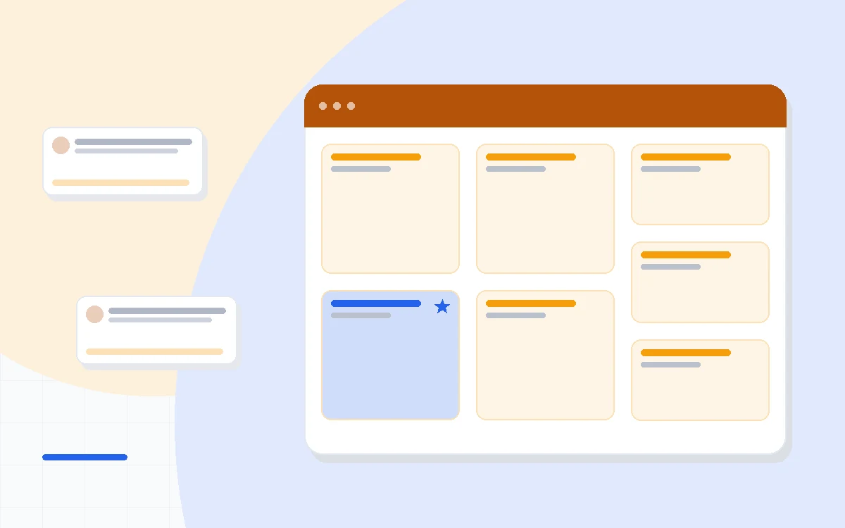 Flat illustration of two envelope icons on a balance scale beside a webinar screen, deep blue and amber palette