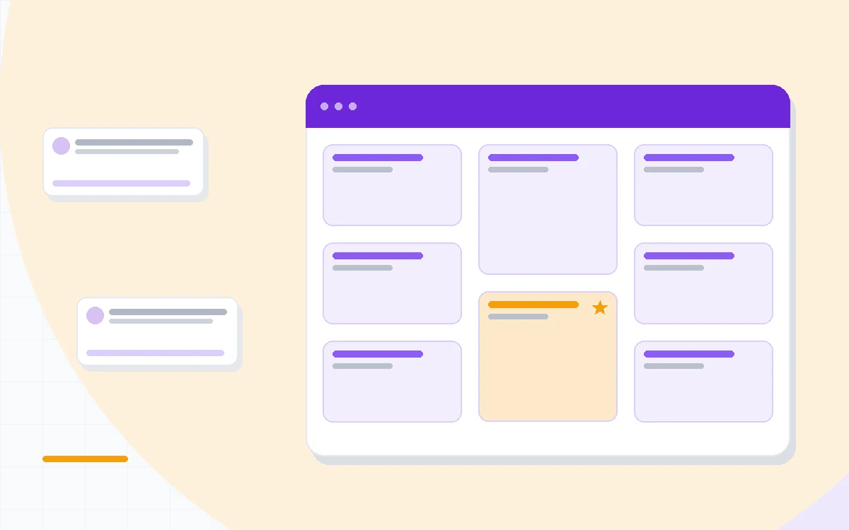 Flat illustration of a code editor panel beside a credit meter icon and a pull request checklist, deep blue and amber palette