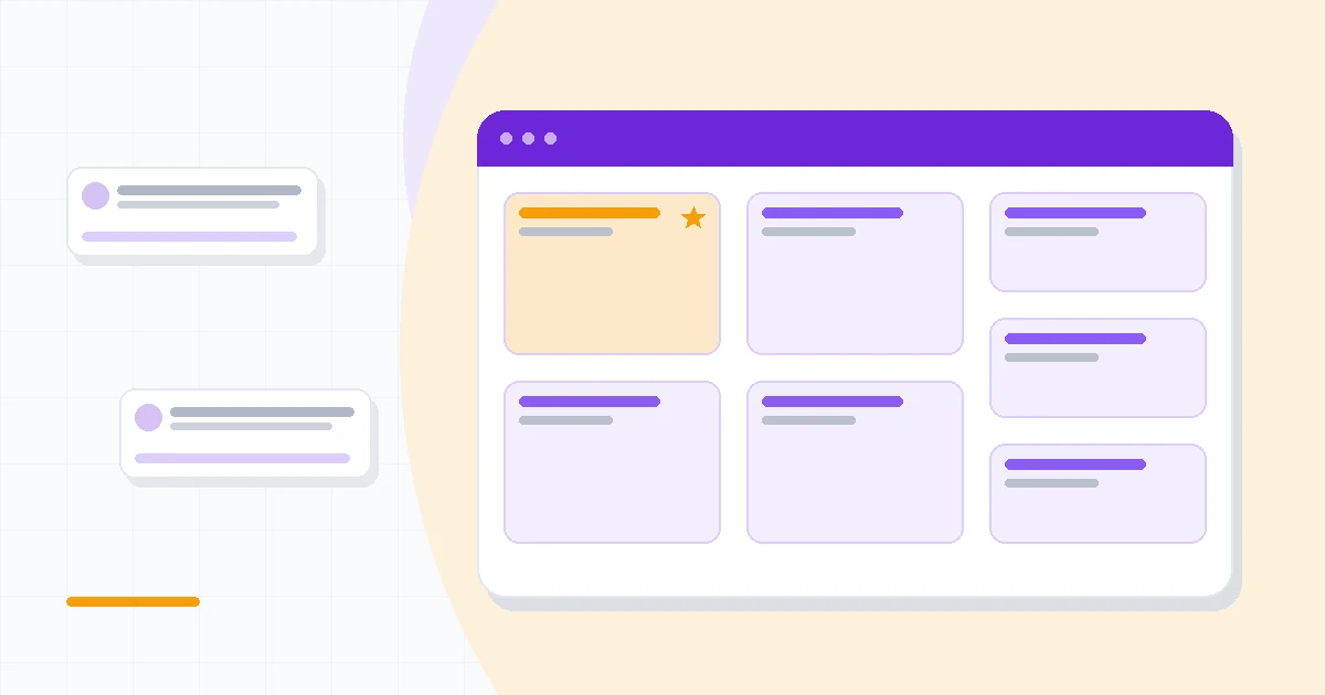 Flat illustration of a code editor panel beside a credit meter icon and a pull request checklist, deep blue and amber palette