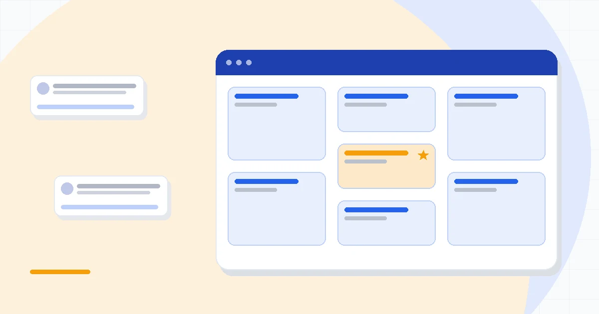 Flat illustration of a sales pipeline joined to a project board, deep blue and amber palette