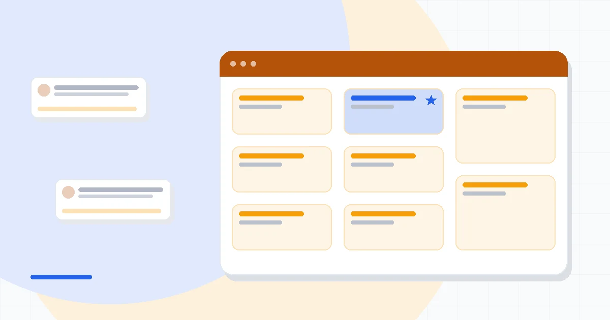 Flat illustration of customer profiles fused with order data, browse behavior and predictive scores on a store dashboard, deep blue and amber palette