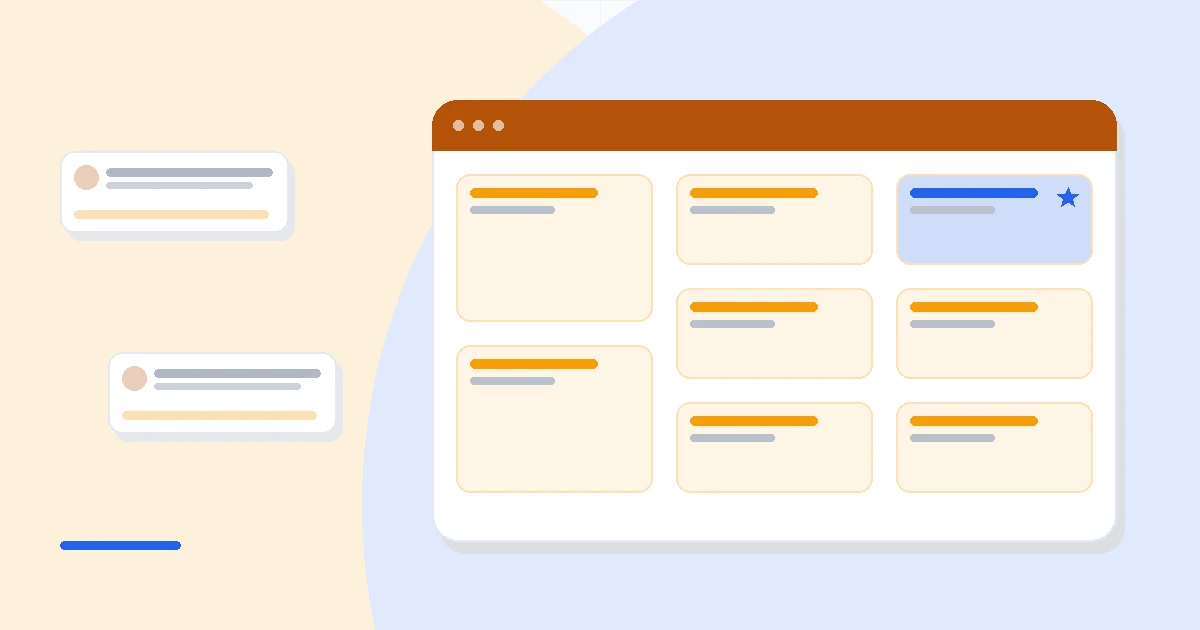 Flat illustration of an online store with email envelopes and a shopping cart, deep blue and amber palette