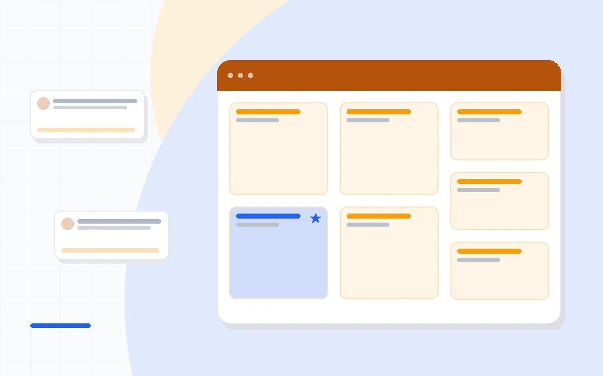 Flat illustration of an online storefront connected to an email envelope and a phone message bubble, deep blue and amber palette