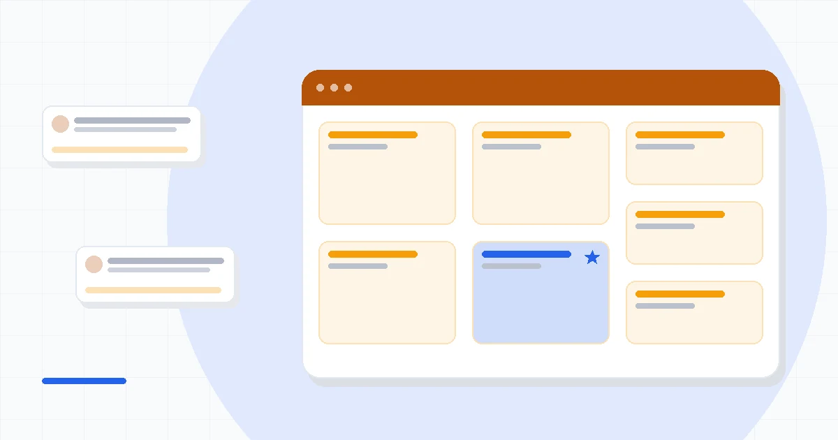 Flat illustration of an online storefront connected to an email envelope and a phone message bubble, deep blue and amber palette