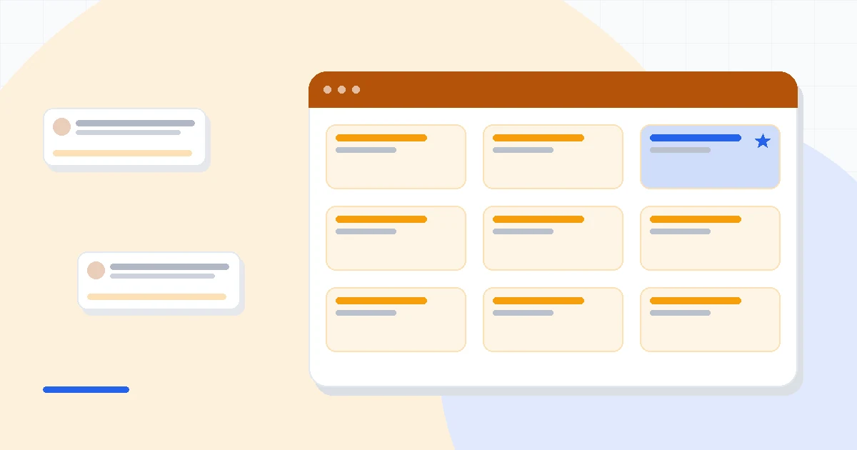 Flat illustration of an email envelope icon beside a developer API bracket symbol and a SaaS dashboard, deep blue and amber palette