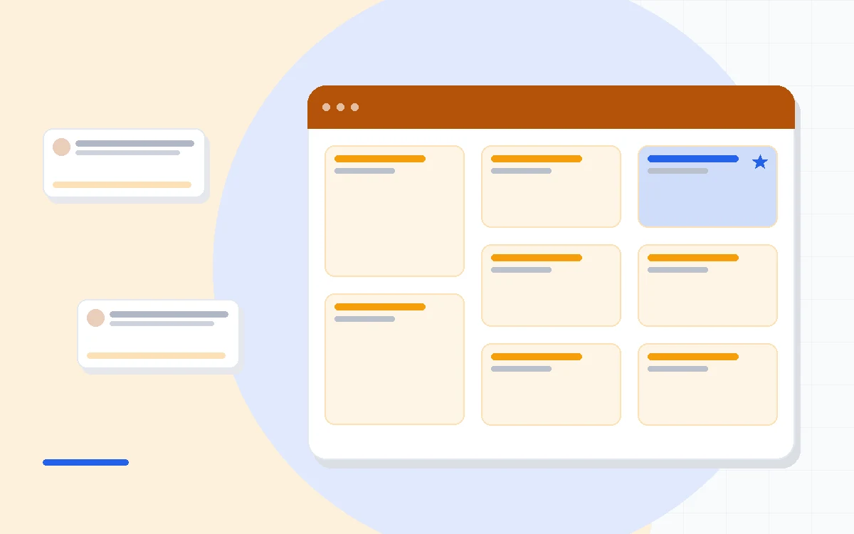 Flat illustration of three platform cards compared side by side with an open email builder and a subscriber chart, deep blue and amber palette