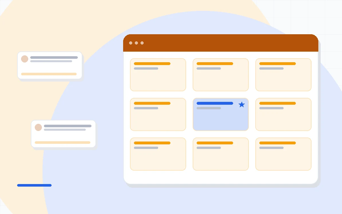 Flat illustration of an email newsletter interface with a code bracket icon beside two rival platform cards, deep blue and amber palette