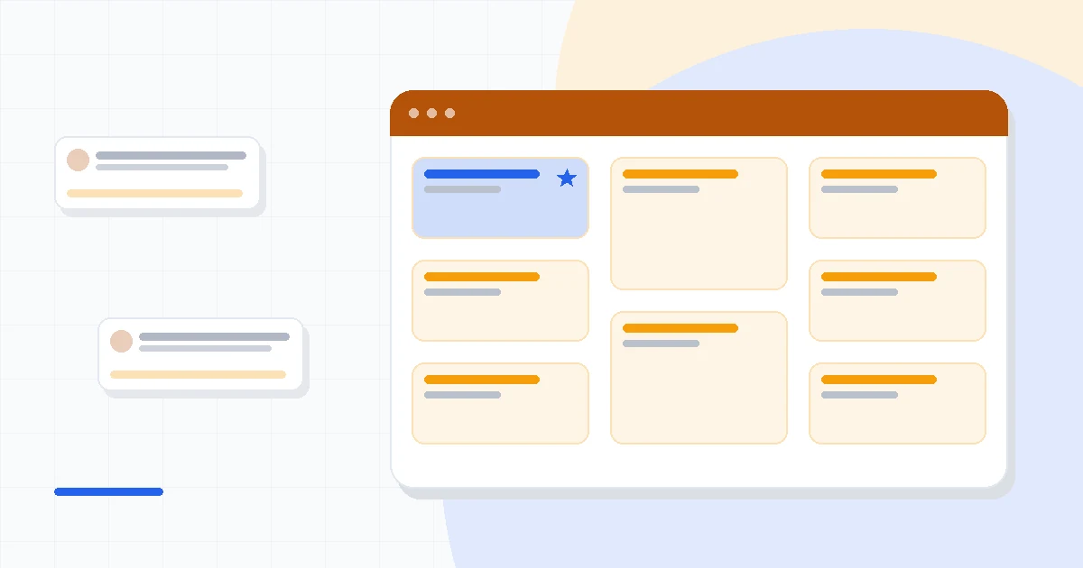 Flat illustration of an email newsletter interface with a code bracket icon, deep blue and amber palette