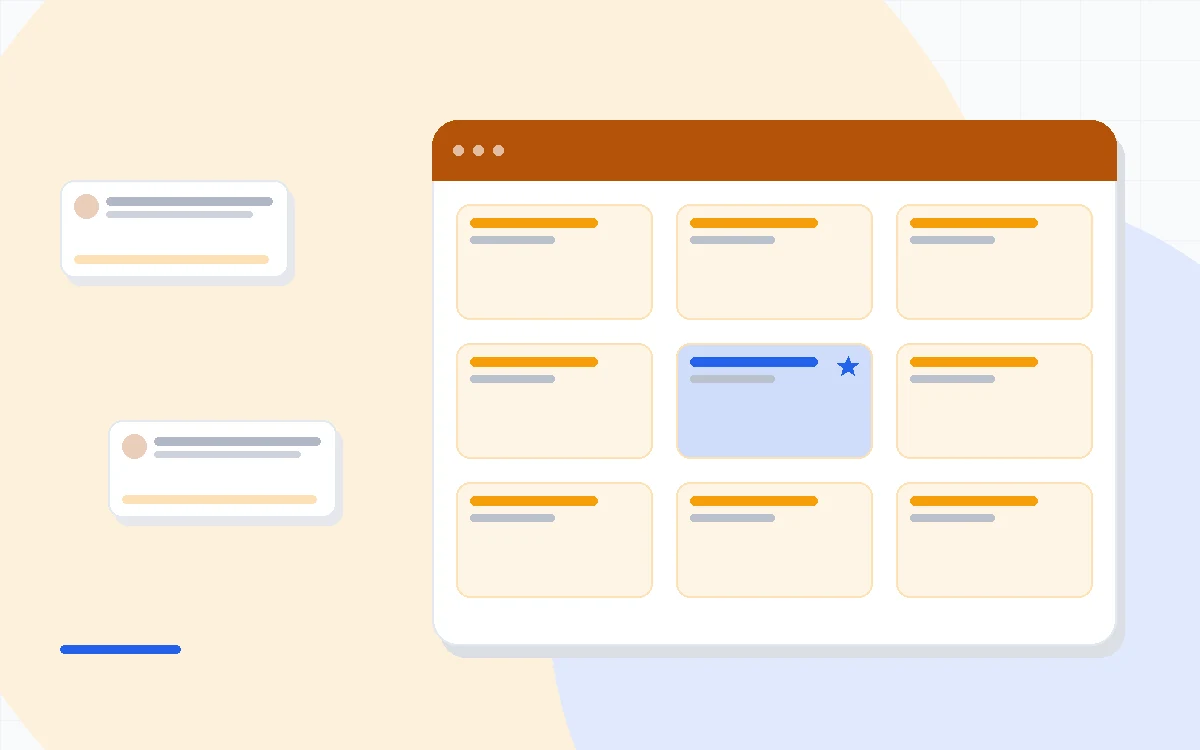 Flat illustration of an email inbox icon beside an interactive form widget and a subscriber journey map, deep blue and amber palette
