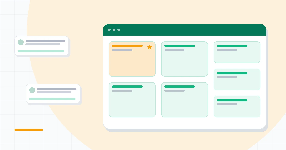 Flat illustration of a Gantt chart timeline beside two rival kanban board cards, deep blue and amber palette