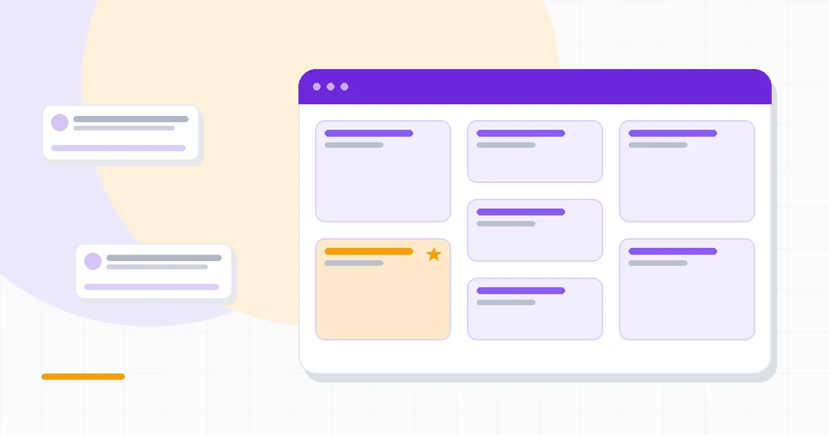 Flat illustration of an AI-generated artwork frame beside two rival design tool cards, deep blue and amber palette