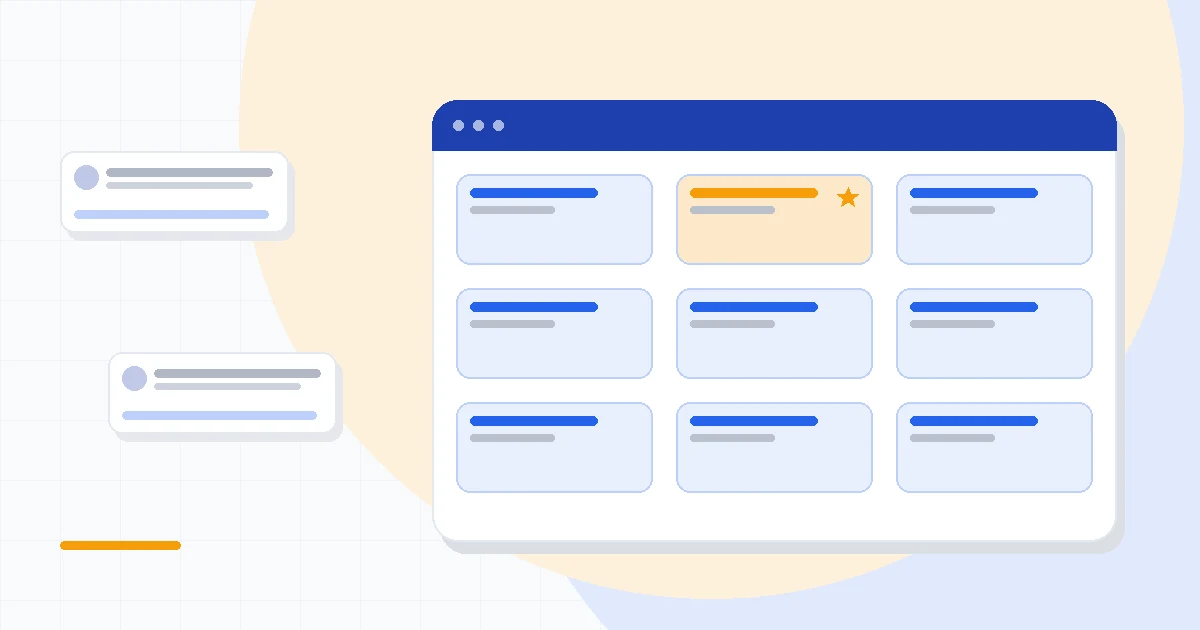 Flat illustration of a flexible board layout beside a staged sales pipeline, deep blue and amber palette