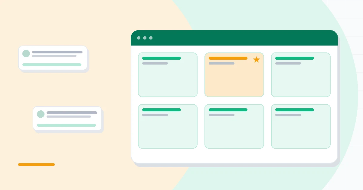 Flat illustration of a calendar grid automatically filling with task blocks beside a credit meter icon, deep blue and amber palette