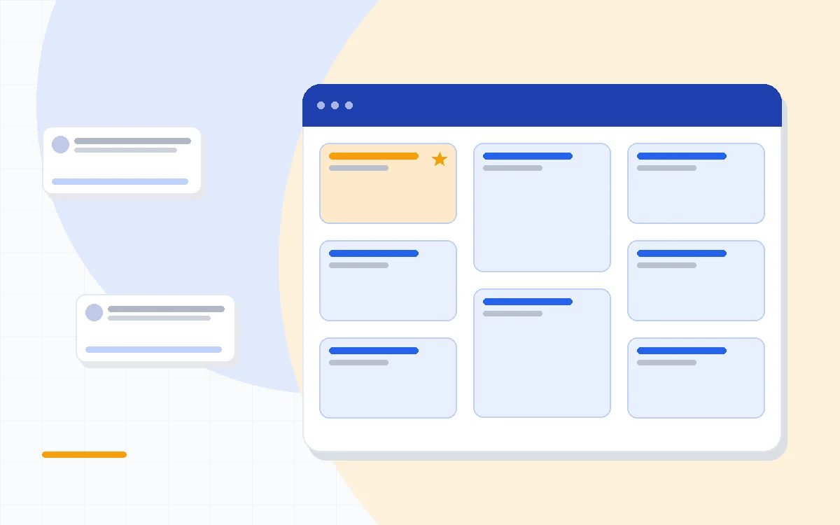 Flat illustration of a contact card being enriched with social profile and company details pulled from a browser extension