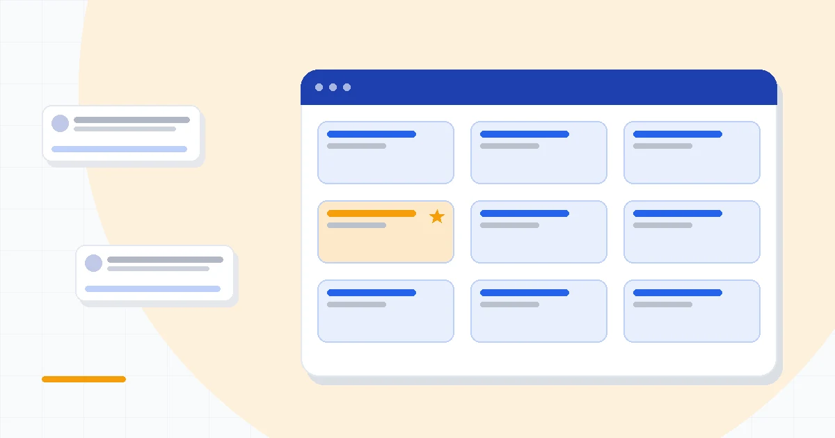Flat illustration of a sales pipeline board beside a support headset icon and a tiered pricing ladder, deep blue and amber palette