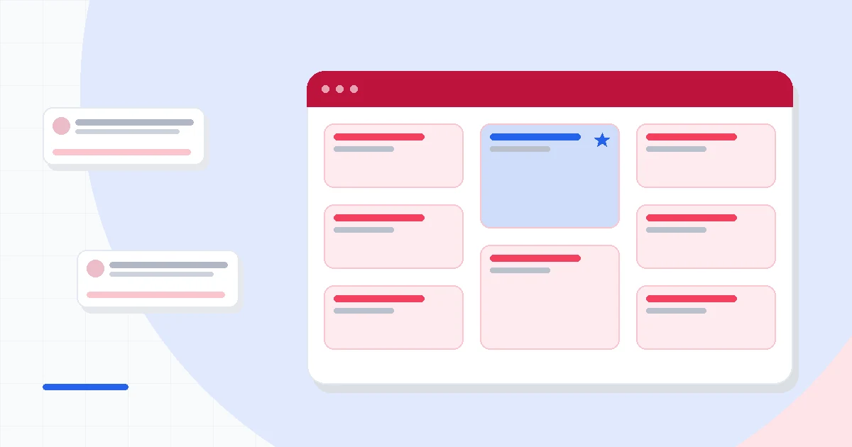 Flat illustration of a single employee record card connected to payroll, laptop, benefits and spending card modules, deep blue and amber palette