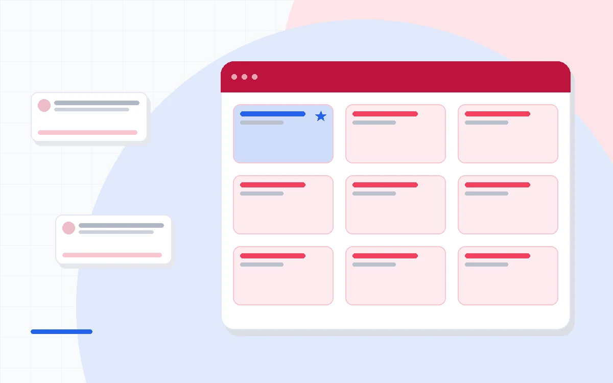 Flat illustration of a traditional accounting ledger beside a modern cloud dashboard, with inventory boxes and job costing cards, deep blue and amber palette