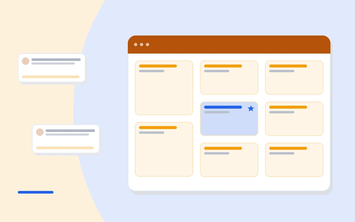 Flat illustration of an email inbox icon beside a free-tier badge and a subscriber list graph, deep blue and amber palette