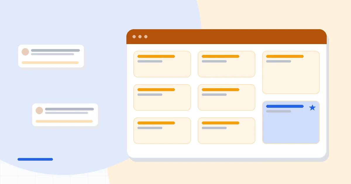 Flat illustration of an email API console beside a marketing campaign dashboard and a delivery gauge, deep blue and amber palette