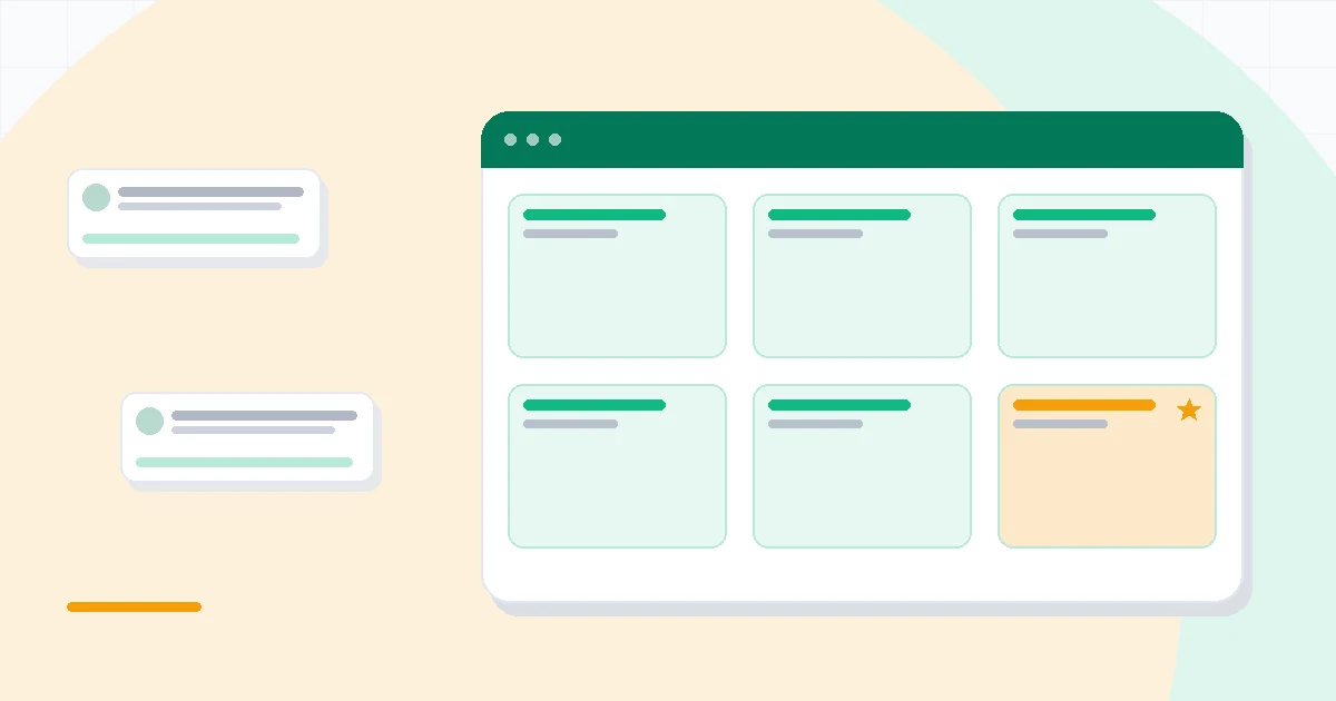 Flat illustration of a kanban board with sprint cards beside two rival project tool cards, deep blue and amber palette