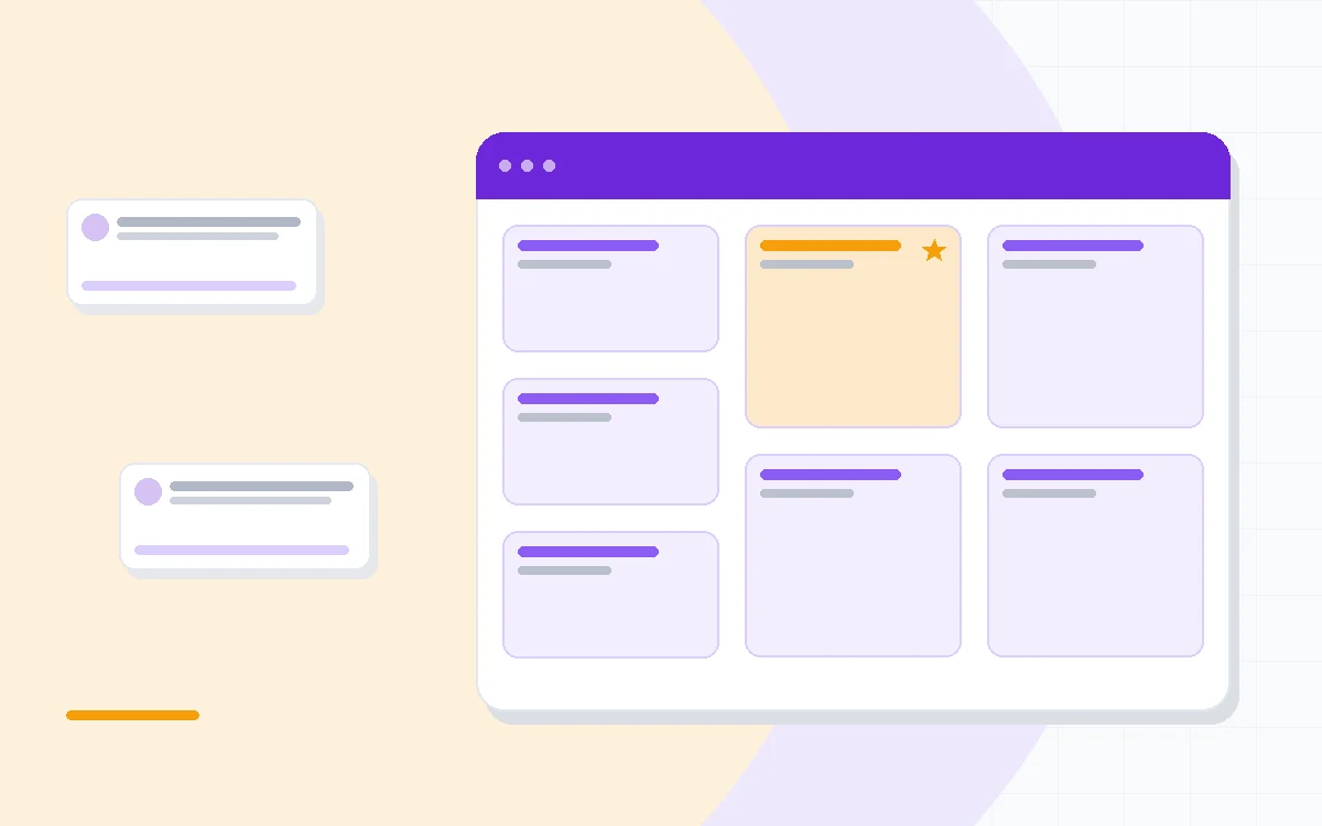 Flat illustration of an AI avatar presenter beside a script editor panel and a video timeline, deep blue and amber palette