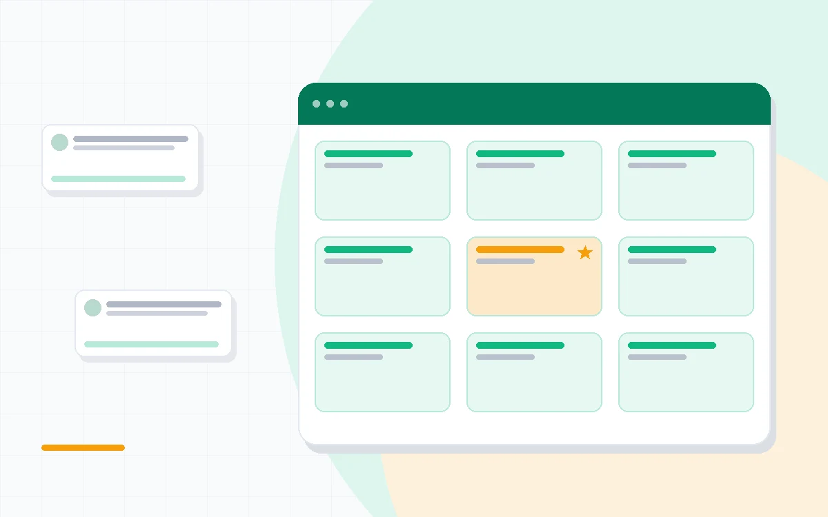 Flat illustration of two task lists, one minimal and one with a calendar and timer, deep blue and amber palette