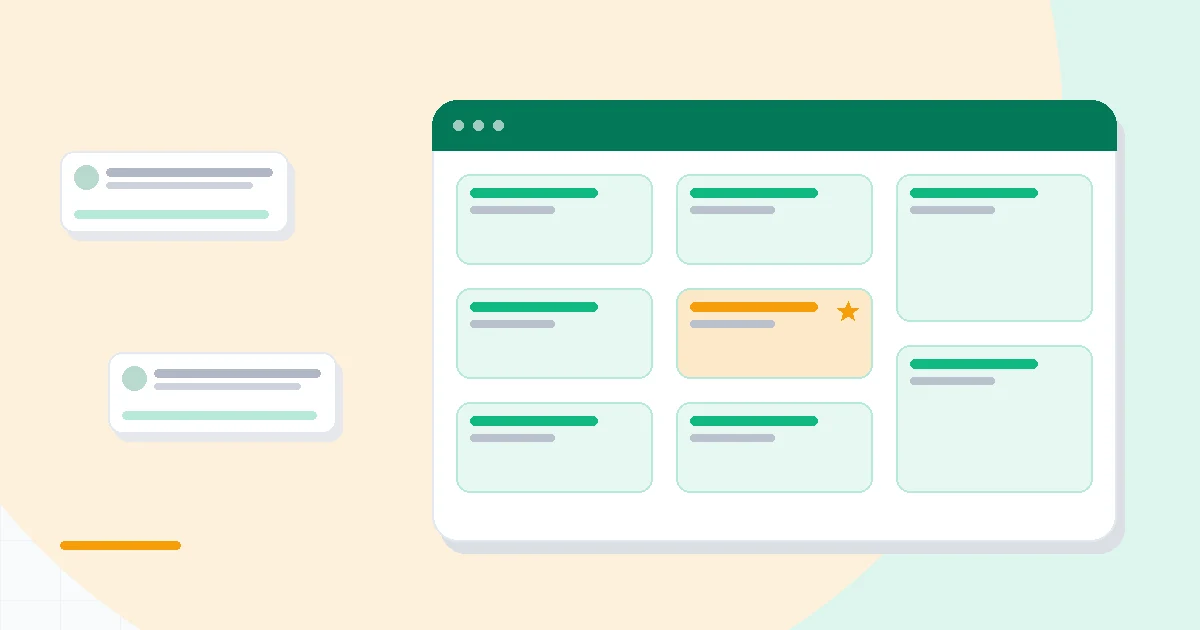 Flat illustration of a dense project dashboard with a workload bar chart, Gantt timeline and team member capacity cards, deep blue and amber palette